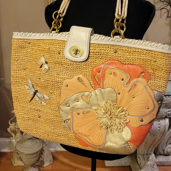 Coach Limited Edition Hamptons Editorial Weekend Straw Dragonfly Flower Tote 213 - Picture 12 of 17